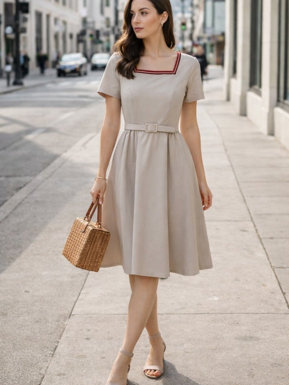 Paul Alfred Vintage Fitted Nautical Midi Dress with Belt 70s